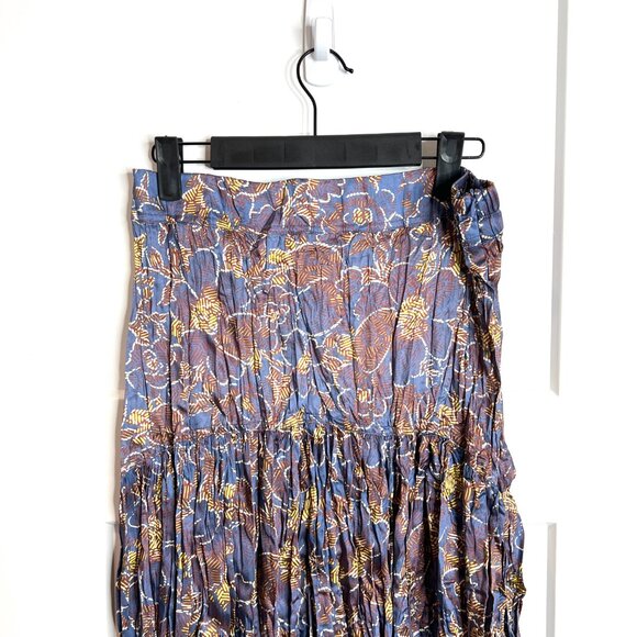 Current Air Floral Border Print Midi Blue Bohemian Western Rodeo Skirt Large - Picture 3 of 6
